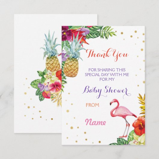 Dank u Baby shower Flamingo Aloha Luau Cards Bedankkaart (Voorkant / Achterkant)