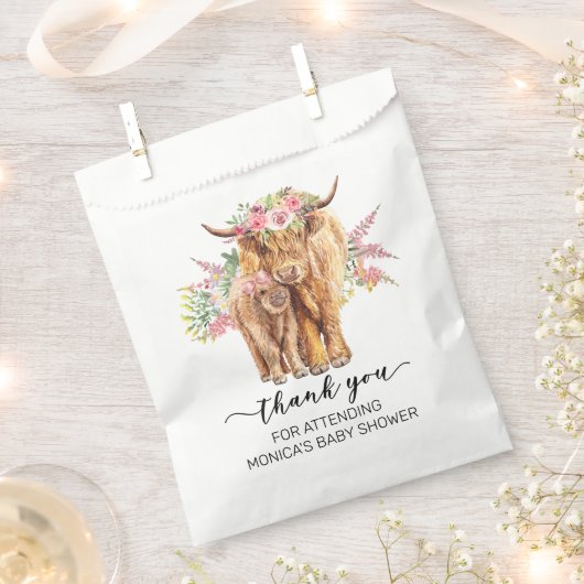 Dank u Baby shower Highland Koe Roze Bedankzakje (Geknipt)