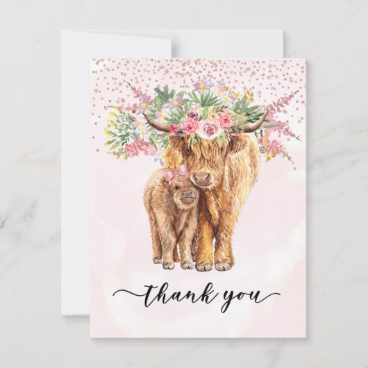 Dank u Baby shower Highland Koe Roze Notitiekaartje (Voorkant)