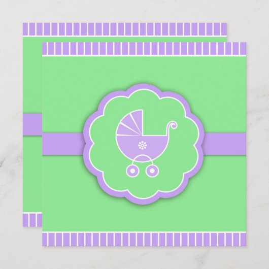 Dank u Baby shower kinderwagen groene platte Kaart (Voorkant / Achterkant)