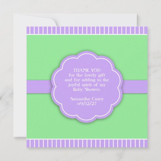 Dank u Baby shower kinderwagen groene platte Kaart (Achterkant)