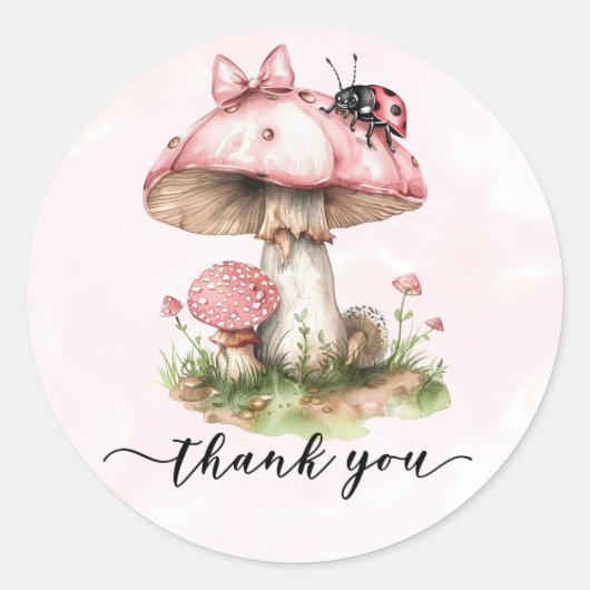 Dank u Baby shower Ladybug Mushroom Ronde Sticker (Voorkant)