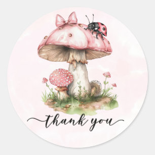 Dank u Baby shower Ladybug Mushroom Ronde Sticker