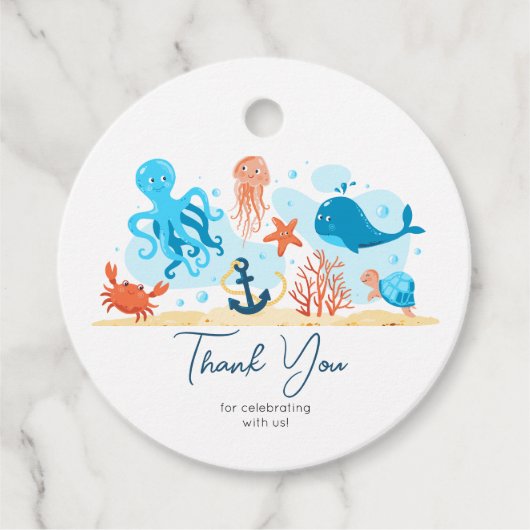 Dank u Baby shower. Leuke onderwaterwereld Bedankjes Labels (Voorkant)