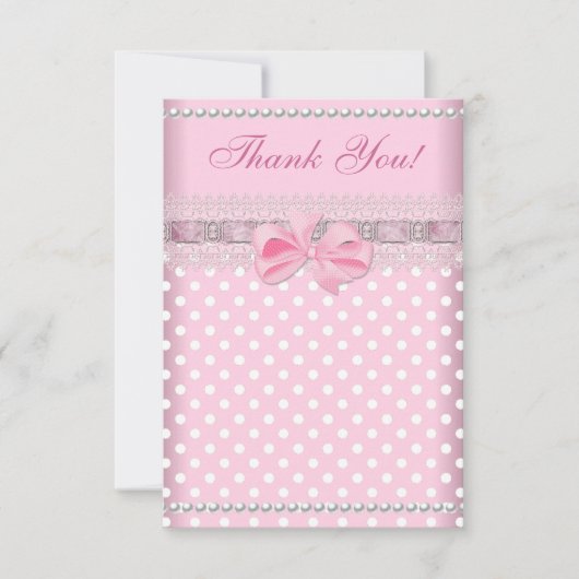 Dank u Baby shower Meisje Baby Roze Spot Pearl Bedankkaart (Voorkant)