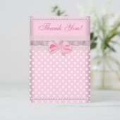 Dank u Baby shower Meisje Baby Roze Spot Pearl Bedankkaart (Staand voorkant)