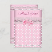 Dank u Baby shower Meisje Baby Roze Spot Pearl Bedankkaart (Voorkant / Achterkant)