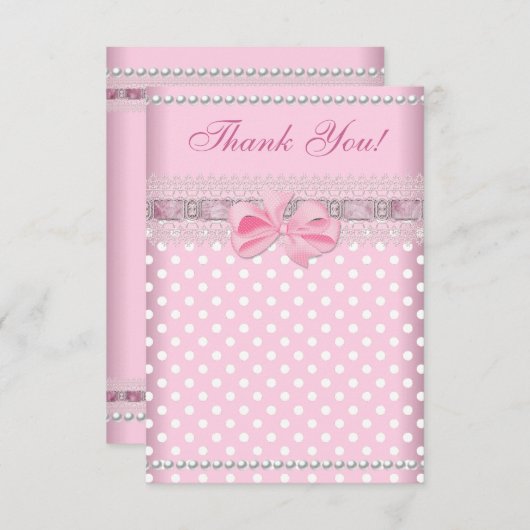 Dank u Baby shower Meisje Baby Roze Spot Pearl Bedankkaart (Voorkant / Achterkant)