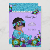 Dank u Baby shower meisje Blauwgroen blauw Paarse Bedankkaart (Voorkant / Achterkant)