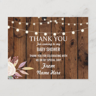 Dank u Baby shower Meisje Bloem Hout Roze Bloemen Kaart