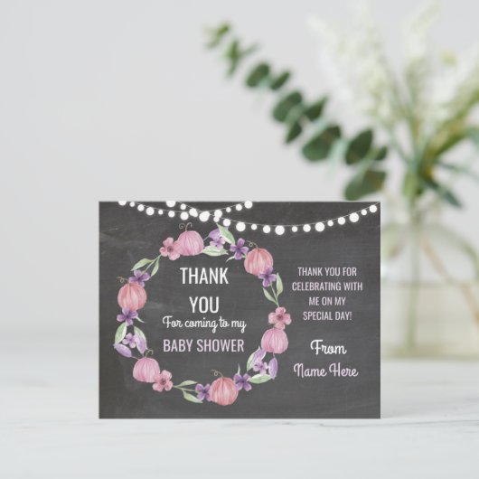 Dank u Baby shower Meisje Kaarten Pompoen Roze (Staand voorkant)