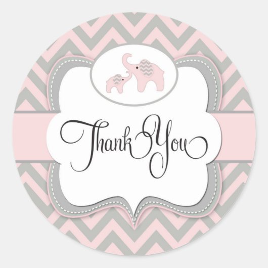 Dank u Baby shower Olifant Sticker in Roze (Voorkant)