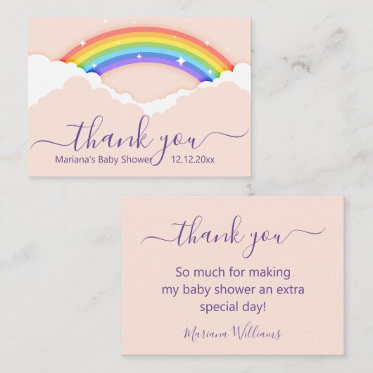 Dank u baby shower regenboog paarse roze notitiekaartje (Voorkant / Achterkant)