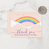 Dank u baby shower regenboog paarse roze notitiekaartje (Voorkant / Achterkant in situ)