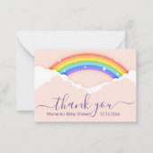 Dank u baby shower regenboog paarse roze notitiekaartje (Voorkant)