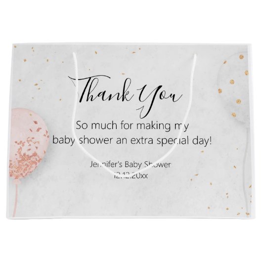 Dank u baby shower roze ballonnen stijlvol chic groot cadeauzakje (Voorkant)
