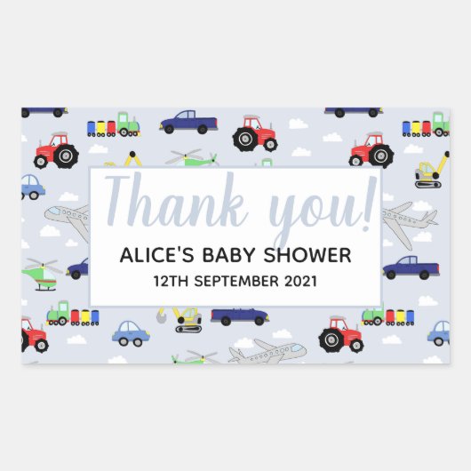 Dank u Baby shower vervoerspatroon Rechthoekige Sticker (Voorkant)