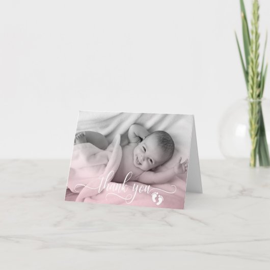 DANK U Baby shower Voeten MEISJE FOTO | BLANCO Bedankkaart (Voorkant)