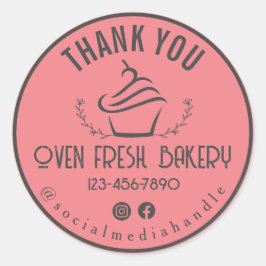 Dank u bakkerij cupcake roze ronde sticker