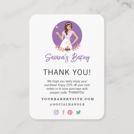 Dank u Bakkerij Vrouw Zakelijk Gereedschap & Snoep Informatiekaartje (Voorkant)
