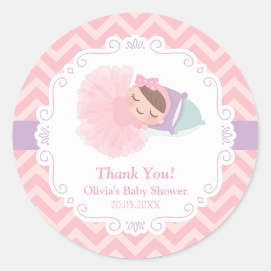 Dank u Ballerina Tutu Baby Meisje Douche Stickers (Voorkant)
