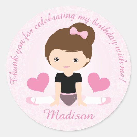 Dank u Ballerina Verjaardagsfeestje Custom Ronde Sticker (Voorkant)