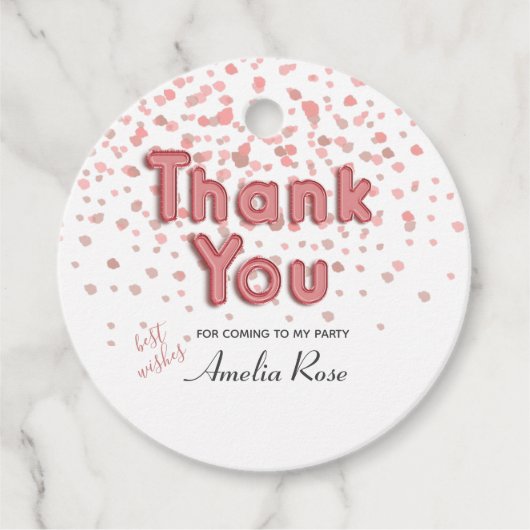 Dank u ballontekst Roze Confetti Bedankjes Labels (Voorkant)