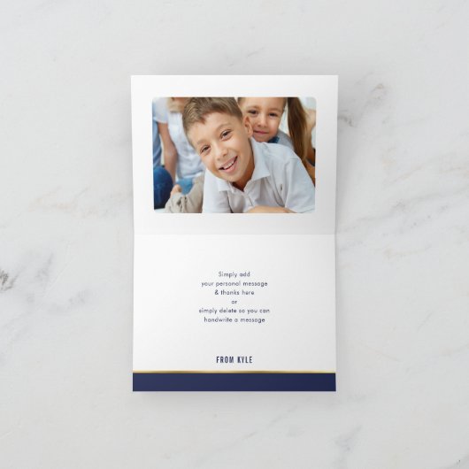 DANK U bar mitswa moderne gouden naam KYLE marine Bedankkaart (Binnen)
