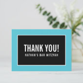 DANK U BAR MITZVAH minimalistische zwarte turquois Bedankkaart (Staand voorkant)