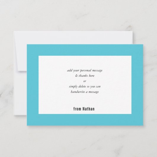 DANK U BAR MITZVAH minimalistische zwarte turquois Bedankkaart (Achterkant)