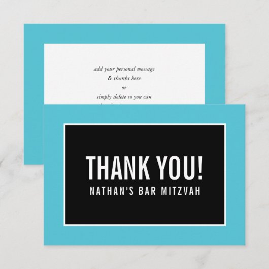 DANK U BAR MITZVAH minimalistische zwarte turquois Bedankkaart (Voorkant / Achterkant)