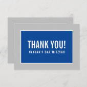 DANK U BAR MITZVAH modern, minimaal grijs blauw Bedankkaart (Voorkant / Achterkant)