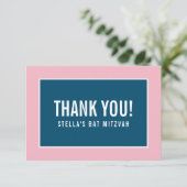 DANK U BAR MITZVAH modern, minimalistisch blauw ro Bedankkaart (Staand voorkant)
