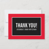 DANK U BAR MITZVAH modern, minimalistisch rood zwa Bedankkaart (Voorkant)