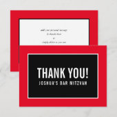 DANK U BAR MITZVAH modern, minimalistisch rood zwa Bedankkaart (Voorkant / Achterkant)