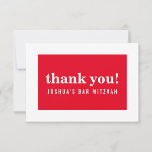 DANK U BAR MITZVAH modern, minimalistisch vet rood Bedankkaart