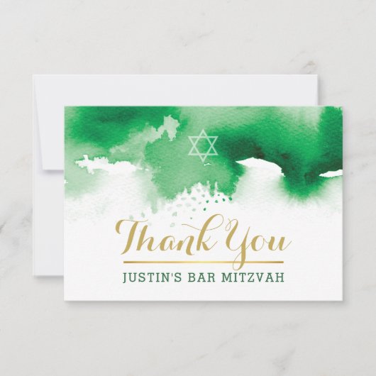DANK U BAR MITZVAH modern star green waterverf Bedankkaart (Voorkant)