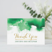 DANK U BAR MITZVAH modern star green waterverf Bedankkaart (Staand voorkant)
