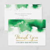 DANK U BAR MITZVAH modern star green waterverf Bedankkaart (Voorkant / Achterkant)