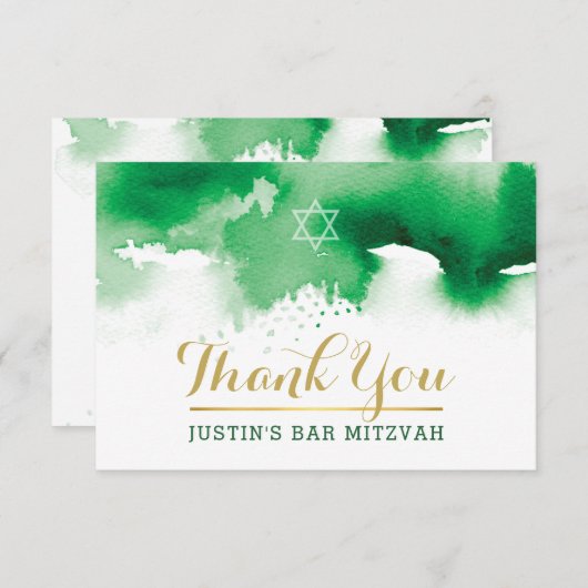 DANK U BAR MITZVAH modern star green waterverf Bedankkaart (Voorkant / Achterkant)