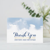 DANK U BAR MITZVAH modern sterrenblauw waterverf Bedankkaart (Staand voorkant)