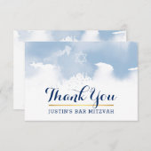 DANK U BAR MITZVAH modern sterrenblauw waterverf Bedankkaart (Voorkant / Achterkant)