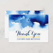 DANK U BAR MITZVAH modern sterrenblauw waterverf Bedankkaart (Voorkant / Achterkant)