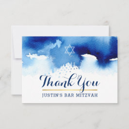 DANK U BAR MITZVAH modern sterrenblauw waterverf Bedankkaart