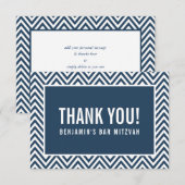 DANK U BAR MITZVAH moderne chevron marine blauw Bedankkaart (Voorkant / Achterkant)