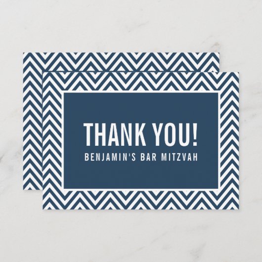 DANK U BAR MITZVAH moderne chevron marine blauw Bedankkaart (Voorkant / Achterkant)