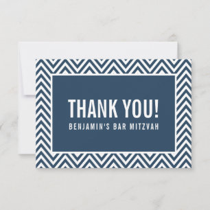 DANK U BAR MITZVAH moderne chevron marine blauw Bedankkaart