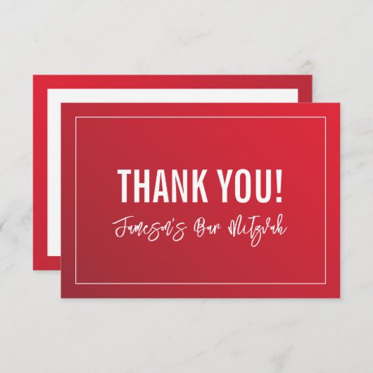 DANK U BAR MITZVAH moderne rode bordeauxgradiënt Bedankkaart (Voorkant / Achterkant)