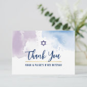 DANK U BAR MITZVAH ster blauw paarse waterverf Bedankkaart (Staand voorkant)