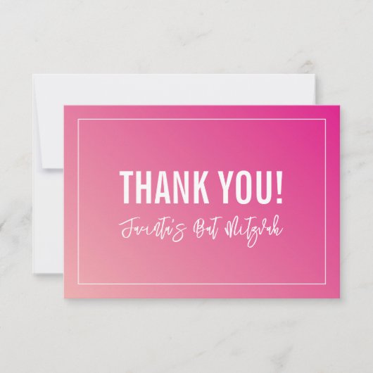 DANK U BAT MITZVAH moderne helder roze gradiënt Bedankkaart (Voorkant)